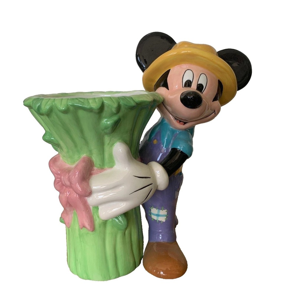 Disney Mickey Mouse Gardener Ceramic Planter Flower Vase EUC
